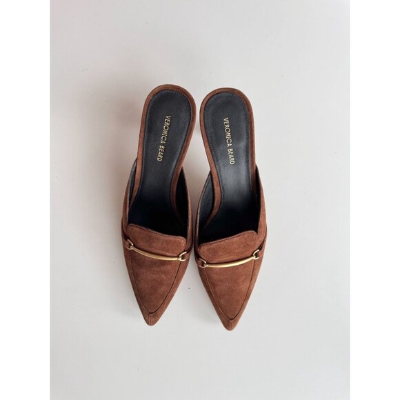 VERONICA BEARD Leslie Cedar Brown Suede Pointed Toe High Heel Mules, Size 8.5 - Picture 2 of 14